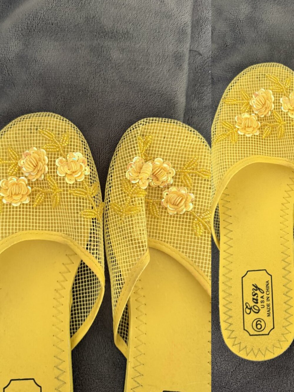 Vintage Yellow Mesh Slip On Ballet Flats